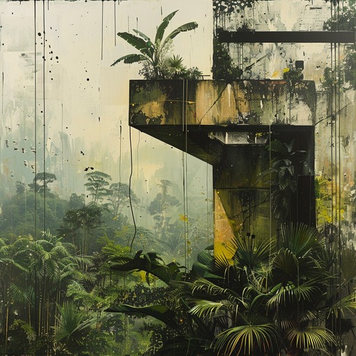 An energetic and gritty track blending urban industrial noises with eclectic rhythmic patterns, evoking the bustling atmosphere of an industrialized cityscape meeting a lively jungle. The composition features mechanical sounds, found objects, and tribal beats, creating a unique soundscape full of raw, unrefined energy