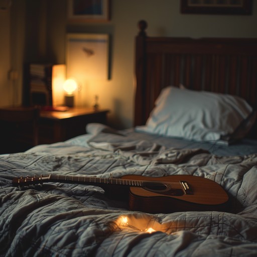 A delicate arrangement of slow guitar chords and soft bedroom beats, conveying a deep sense of solitude and quiet introspection. This track takes listeners on an emotional journey through brooding thoughts, perfect for a reflective night. Guitar leads intricately weave through minimalistic arrangements, creating an intimate atmosphere. Ideal for moments of personal reflection and emotional depth.