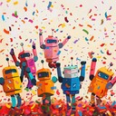 fun, synth driven robotic celebration with lively quirky beats.