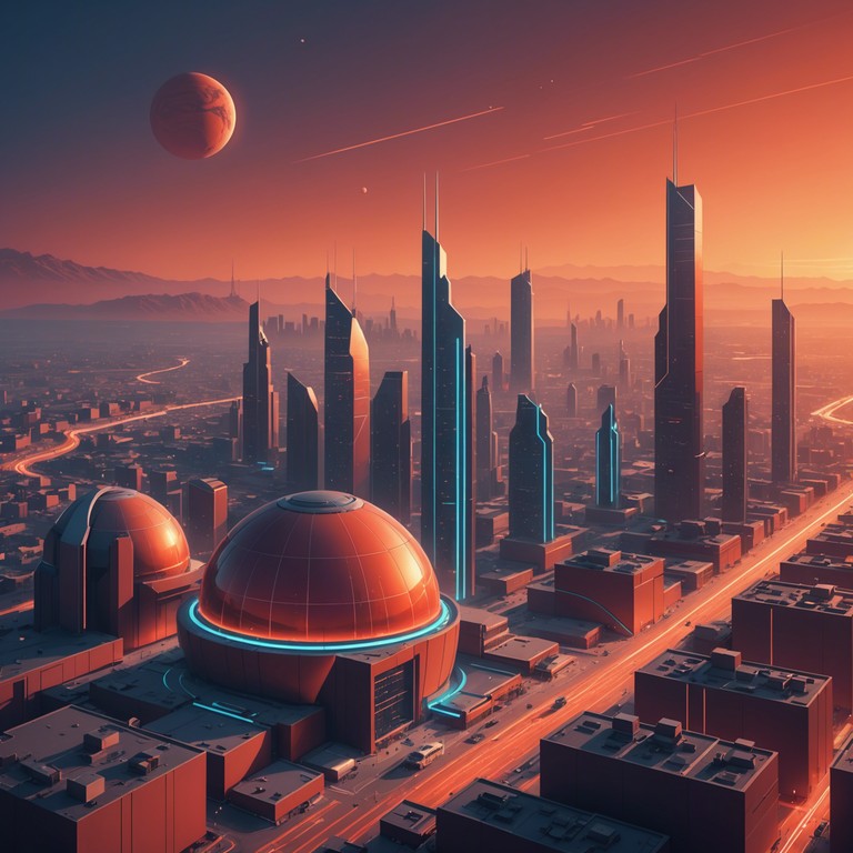 Imagine a futuristic cityscape, where neon lights blend with the hopeful rays of a martian sunrise. In the background, a rich tapestry of retro synthesizers lays the groundwork for a dynamic and energizing track, perfectly balancing the new age outlook with classic 80s nostalgia.