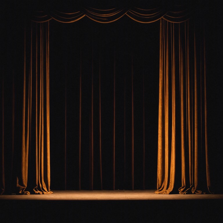 A scene emerges where flickering candlelight casts long shadows across an old wooden stage, setting the mood for stories untold, and secrets kept in the heart of a forgotten theater.