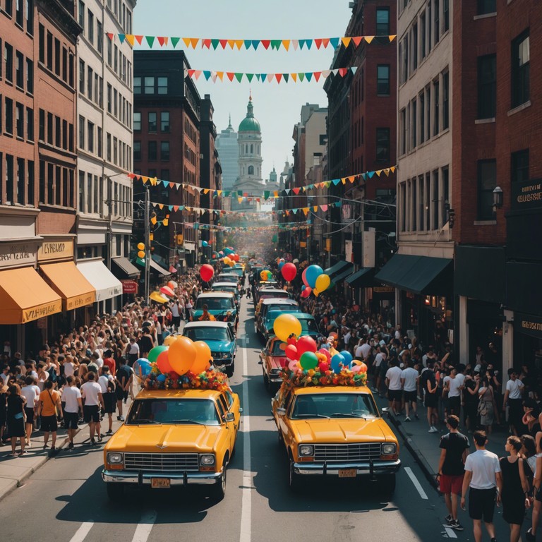 This track encapsulates the essence of a downtown parade, imbued with celebratory themes, energetic guitar riffs, and a pulsating blues rock beat that captures the spirit of festivity and communal joy. The music is designed to evoke the feeling of happiness, unity, and unrestrained celebration as if the listener is part of a vibrant, bustling street parade.