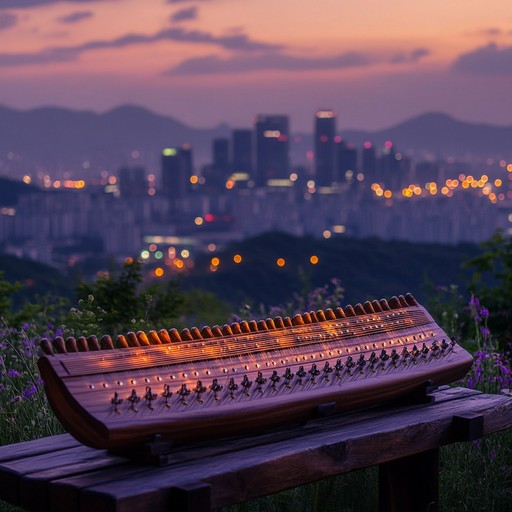 A serene melody played on the gayageum that echoes like gentle waves of the han river under a starlit sky, offering a soothing respite from the urban rush.