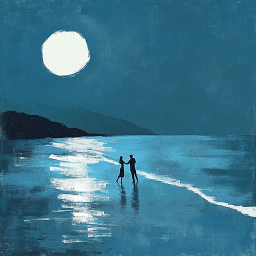 A scene where every strum of the guitar adds to the winds whispering over the calm sea, enhancing the night's ambiance as a couple dances a timeless rumba, every movement a testament to their deep connection.