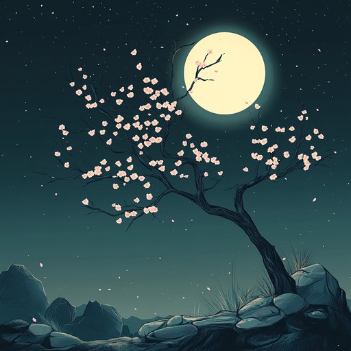 A calm, instrumental piece that captures the essence of a tranquil night under the moonlight, blending gentle melodies evocative of anime soundtracks with soothing harmonies to create a serene atmosphere