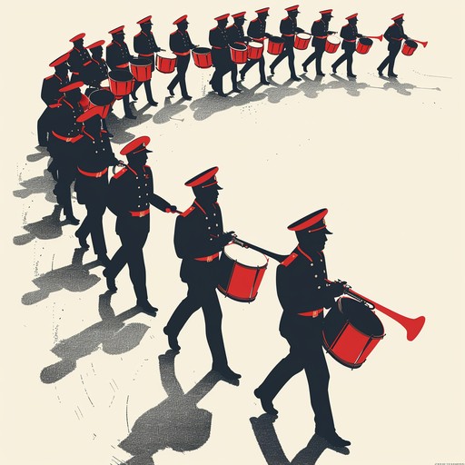 Immerse yourself in a stirring military composition that captures soldiers' unyielding bravery. This track's commanding snare drumbeats and resolute brass motifs channel the energy, dedication, and valor of troops preparing for crucial endeavors. The music's ebb and flow tense up listeners, making them feel the pulse of camaraderie and purpose.