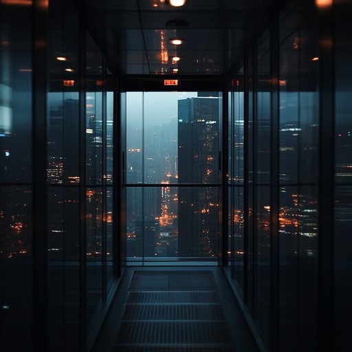 A relaxing soundtrack tailored for peaceful elevation inside bustling city elevators, flowing seamlessly with the movement, creating a bubble of tranquility amid city noise.