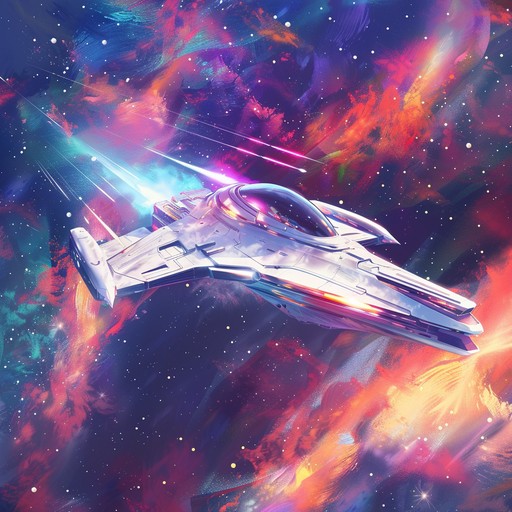 A journey through cosmic soundscapes, blending 70s synth textures with futuristic melodies, evoking the grandeur of space. The music combines lush analog synths, rhythmic patterns, and ethereal sound effects, creating an immersive auditory experience. Nostalgia meets future as it takes listeners on an interstellar voyage propelled by retrofuturistic sounds.