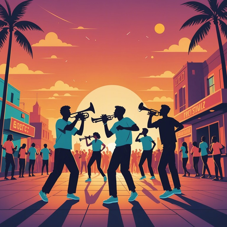 This track captures the essence of a lively festive celebration through the energetic and contagious rhythms of mambo. It features powerful brass sections interplaying with rhythmic percussion, creating an atmosphere of a joyful dance festival. Vivid and colorful, this composition transports listeners directly to a sunset lit festival ground, filled with dance, laughter, and the spirit of celebration.