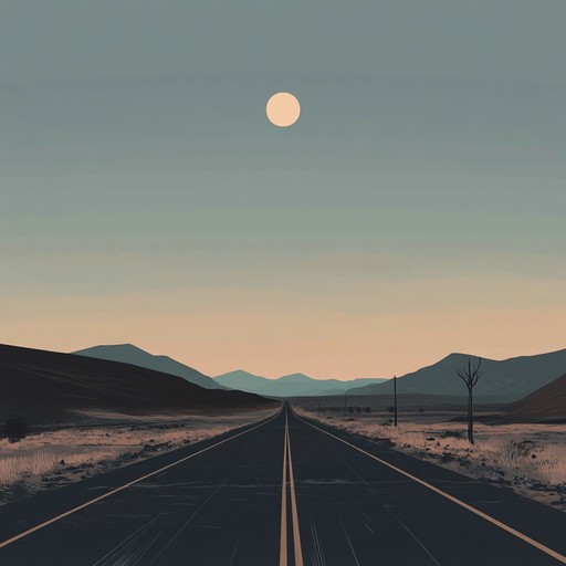 A haunting, lonesome tune evoking the desolate highways of american countryside, combining mysterious atmospheric elements with deep rooted americana soundscapes. The track paints a vivid picture of an enigmatic traveler journeying through barren landscapes under a pale moonlit sky. Soft guitar strums accompany eerie ambient tones, creating a tension between desolation and mystery.