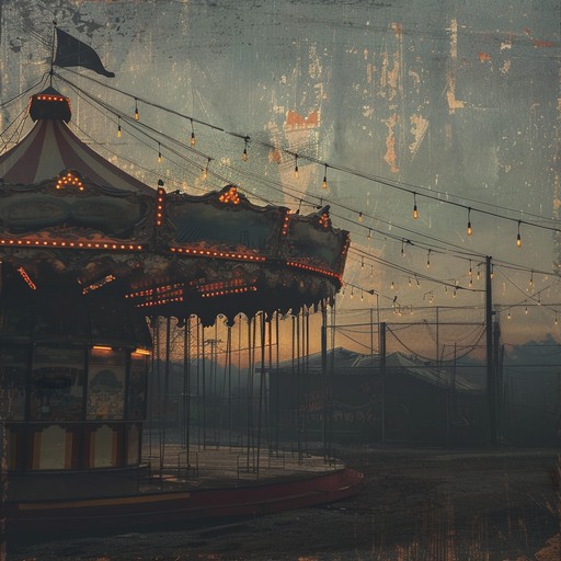 Imagine an abandoned carnival at dusk, where shadows cast ominous figures on dilapidated rides. Avant garde jazz scales mix with mysterious ambient textures, creating an eerie, unsettling environment. Tom toms pulse like distant footsteps, while dissonant horns pierce the air, blending into a sinister, maze like soundscape.