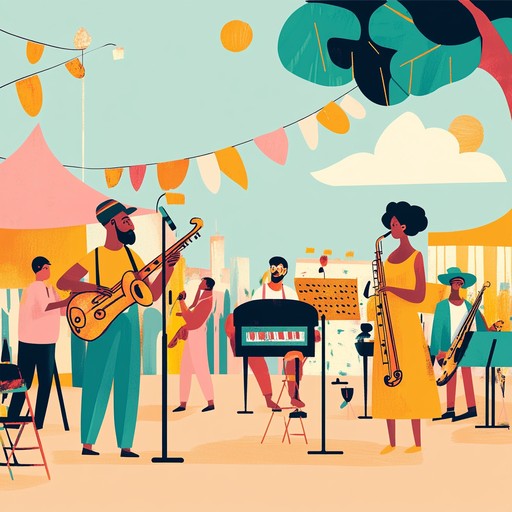 Experience a vibrant fusion of carnival and jazz, featuring playful and syncopated brass melodies over lively percussion that captures the essence of summer festivities, perfect for dancing under the sun.