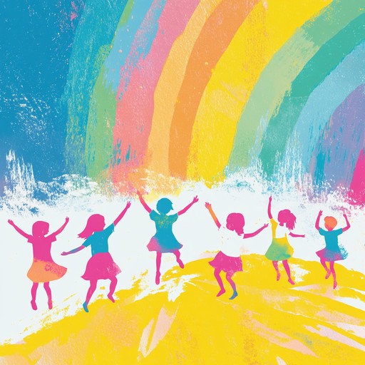 This spirited instrumental combines playful melodies and upbeat rhythms to evoke the joy of dancing under vibrant rainbow skies, encouraging children's imagination and happiness.