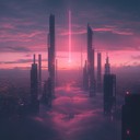 an ambient cyberpunk instrumental painting peace in neon lit cityscape