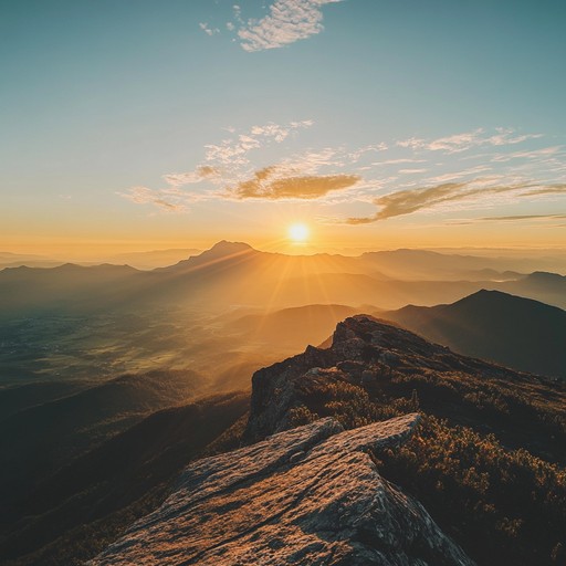 A soaring instrumental piece blending joyful acoustic guitar refrains with folk rock rhythms, evoking the feeling of standing on a mountain summit at sunrise. The track features intricate fingerpicking patterns intertwined with uplifting percussion, and the dynamic shifts from serene moments to exhilarating crescendos.