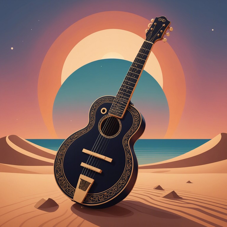 Expanding on the theme of a desert's mystical allure, this version emphasizes the interplay between the sitar's melodic lines and a deep, gritty background, creating a sense of depth and intrigue.