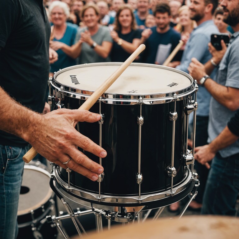 Imagine a sprawling carnival filled with dancers in colorful costumes, their movements a testament to the liberating power of music, enhanced by the deep resonant tones of surdo drums setting a lively, uplifting pace.