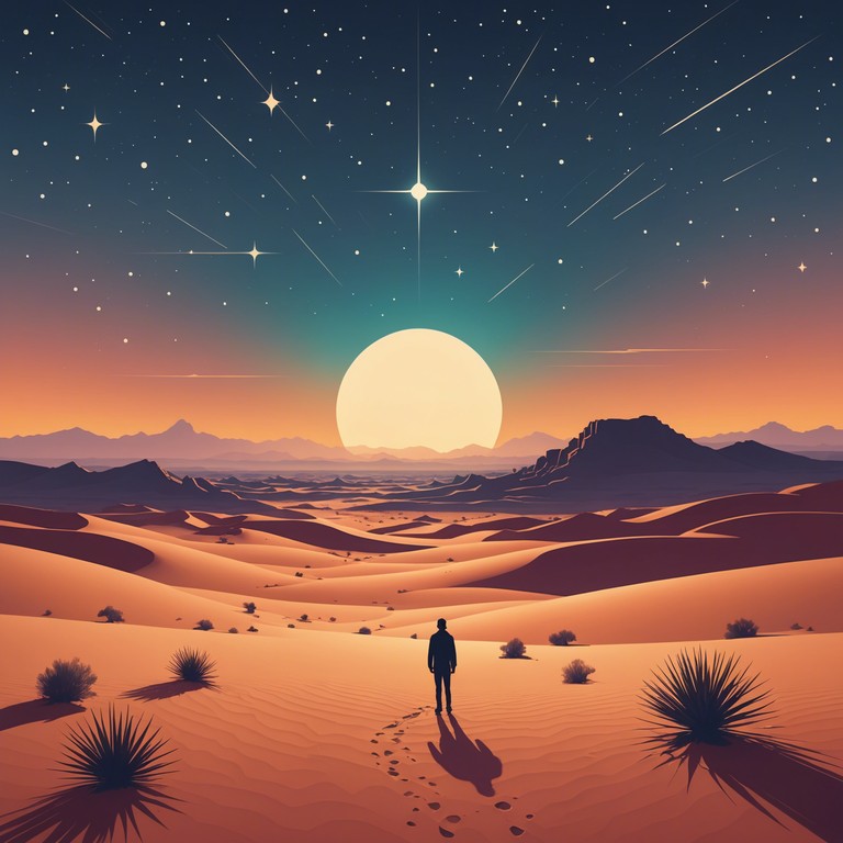 Imagine a traditional country song infused with surreal, dreamy psychedelic elements that transport you to a mind bending desert landscape. Acoustic guitars intertwine with subtle, trippy sound effects, creating an expansive soundscape where the earth meets the infinite sky.