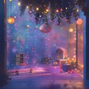 enchanted toys dancing dreamily under otherworldly, magical lights.