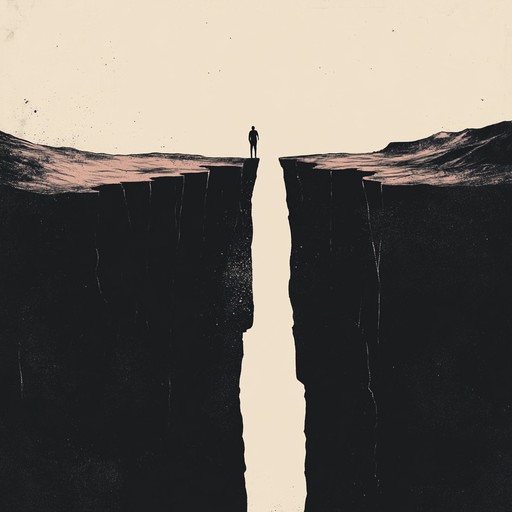 Expanding on the concept of contrasting elements, this alternative composition emphasizes heavier guitar rifts resonating through a backdrop that suggests an expansive, chilling void, emphasizing isolation and the overpowering nature of the abyss.