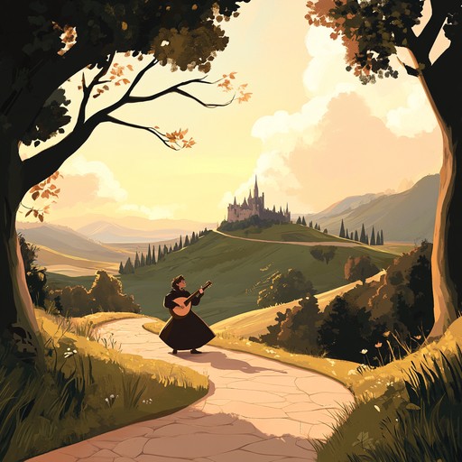 A spirited troubadour tune featuring vibrant melodies that evoke the excitement of medieval travels, the joy of companionship, and the allure of new horizons. The composition captures the essence of wandering minstrels telling tales of love, bravery, and adventure through uplifting and rhythmic harmonies.