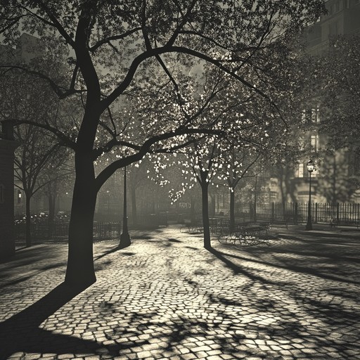 Envision a serene, moonlit walk through a city park. Gentle piano notes waltz through the air, accompanied by soft string harmonies, creating a peaceful ambiance. The music is understated yet deeply evocative, perfect for relaxation and quiet contemplation