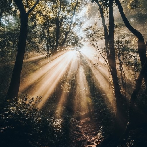 An instrumental track utilizing an acoustic guitar to mimic the serene yet mysterious sounds of ancient forests; the plucking and strumming evoke the whispers and quiet communications of forest spirits in harmony with nature.