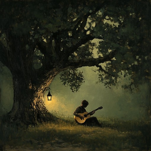 An evocative composition featuring a classical spanish guitar, intertwining with the gentle sounds of the evening in andalusia. The music carries a sense of longing and nostalgia, as if the guitar itself is reminiscing about centuries old tales whispered under starlit skies.