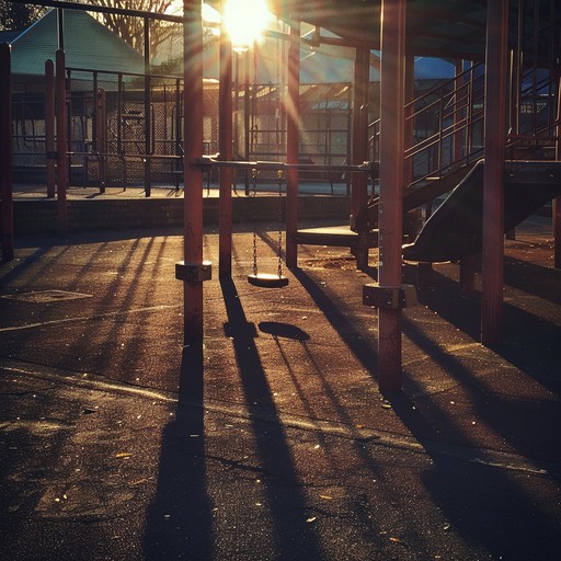A melancholic tune with a gentle violin evoking wistful memories of children leaving their favorite playground behind, enhancing the sadness felt by a child saying goodbye