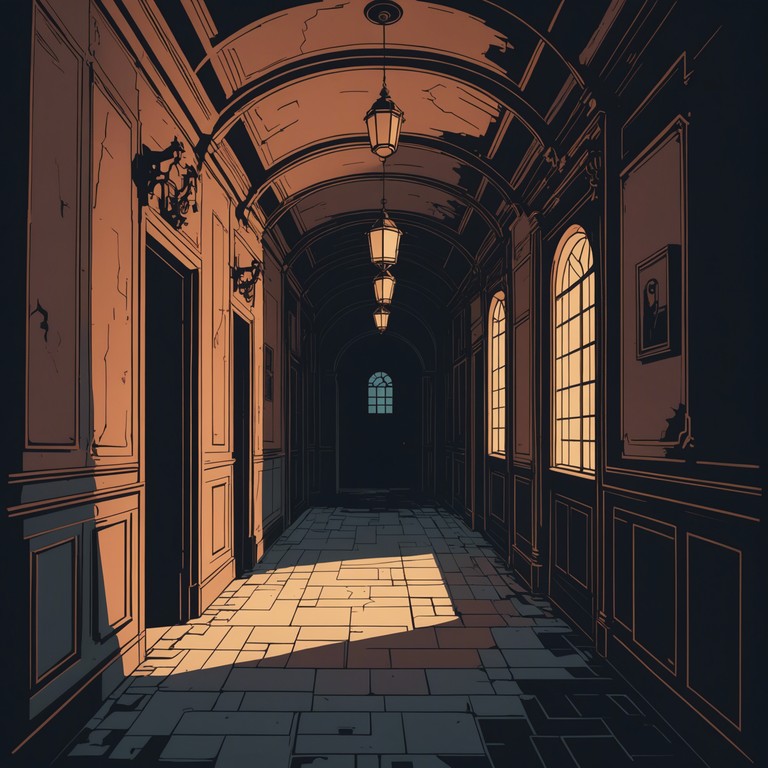 Craft a melancholic and atmospheric track portraying a journey through abandoned halls, where whispers echo and secrets linger in the air. The music should convey the sense of history and mystery of a long forgotten place.