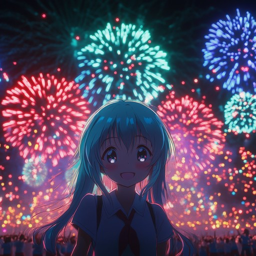 A playful instrumental track, blending cheerful melodies with spirited rhythms, designed to evoke the joyous and light hearted feeling of a summer anime festival. The piece features lively piano, infectious beats, and whimsical interludes, perfect for uplifting montages or feel good scenes in anime.