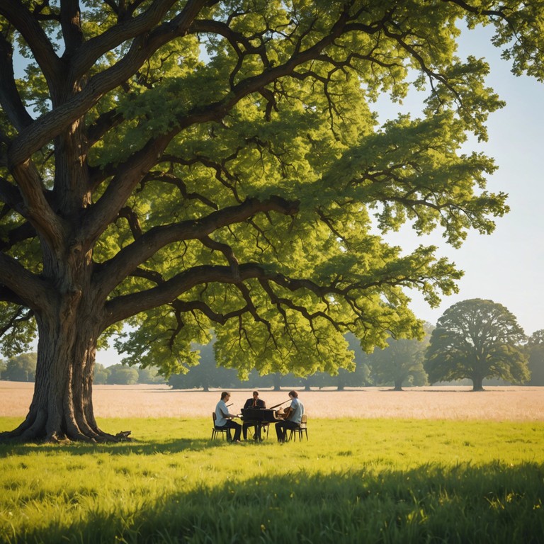 Imagine an uplifting, energetic song evoking the carefree joy of a sunny day in the countryside. The melody, carried by the bright tones of a banjo, weaves through a soundscape filled with laughter and the rustle of grass underfoot, bringing to life the spirit of americana and the deep rooted traditions of folk.