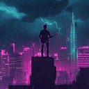 an edgy instrumental capturing a futuristic city's rebellious spirit.