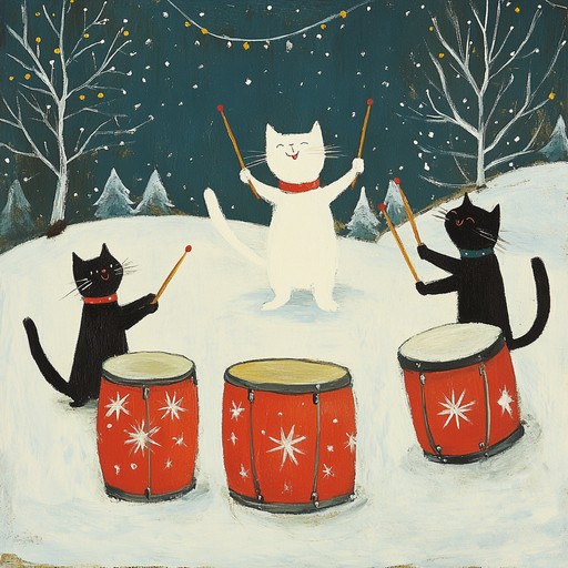 An instrumental reggaeton piece overflowing with playful energy, featuring the sounds of spirited cats playing dynamic percussion. The track combines catchy reggaeton rhythms with whimsical melodies, creating a joyful and vibrant atmosphere that invites listeners to dance and smile. The imaginative fusion of feline themed percussion with traditional latin beats adds a unique and entertaining twist.