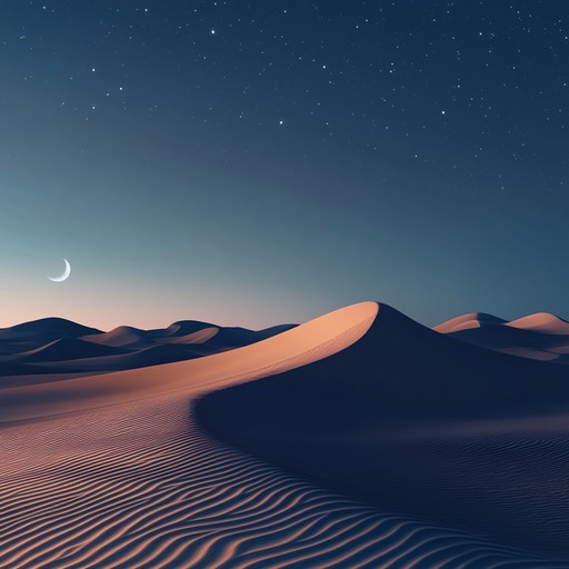 A serene composition inspired by the vast middle eastern deserts, featuring gentle plucked strings and a soothing ambiance. The track effortlessly transports listeners to a tranquil desert night, under the serene glow of the moonlight, with delicate melodies and sparse percussion creating a peaceful and reflective atmosphere.