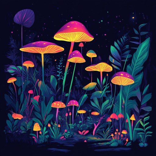 An instrumental track that takes listeners on a psychedelic trip through an imaginary forest where neon mushrooms glow and pulse with life. Ethereal synths and echoing melodies intertwine to create a vivid, otherworldly experience.