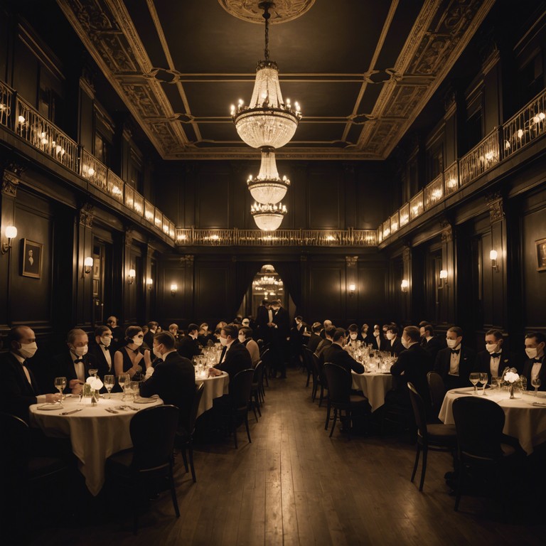 This track is designed to transport the listener to a mysterious 1920s cabaret, filled with intrigue and shadowy figures. The piece blends suspenseful rhythms with daring harmonies, emulating the heart racing excitement of a midnight masquerade in a vintage setting. With a powerful trumpet leading the ensemble, the composition thrives on dynamic shifts and sultry melodies that perfectly capture the essence of a secretive, nocturnal celebration.