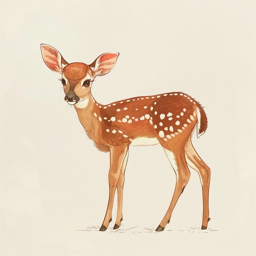 A young fawn with white spots on its back takes its first tentative steps into a peaceful sunlit forest meadow. The music captures the innocence, curiosity and natural beauty of the scene with a light, airy melody.