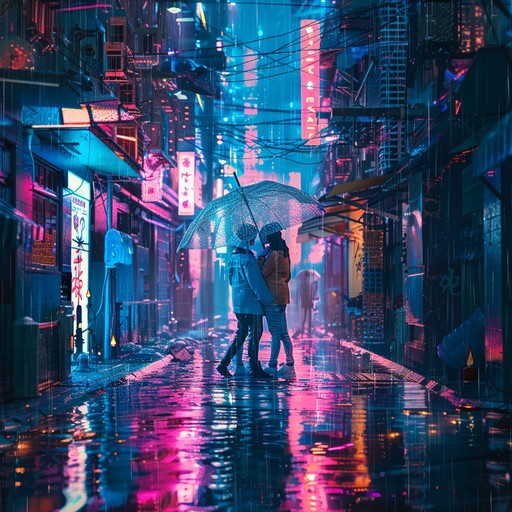 In this cybernetic serenade, powerful synthesizers intertwine with pulsing beats to narrate a passionate love story in a neon soaked dystopian cityscape, blending the soft warmth of romance with a futuristic edge