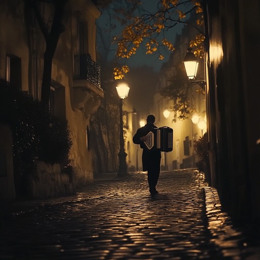 A hauntingly beautiful composition that captures the essence of paris at night, blending subtle sounds of a distant accordion with ambient street noises to evoke feelings of nostalgia and romance. The piece is perfect for reflective evenings or artistic endeavors, bringing a touch of parisian elegance to any moment.