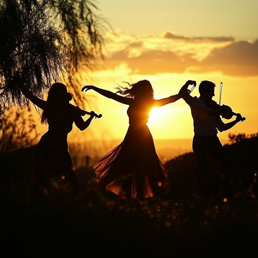 A vibrant instrumental waltz that conveys the exhilaration of dancers spinning and swirling under the evening sky. The violin leads a melody filled with joy and energy, embodying the spirit of celebration.