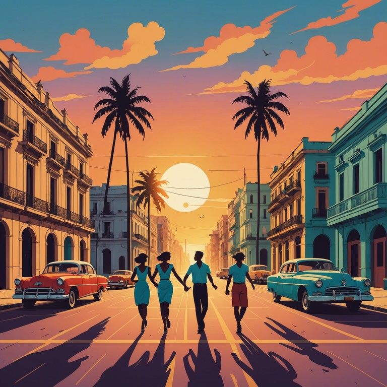 Imagine the vibrant streets of havana at sunset, with dancers moving rhythmically to the energetic and majestic beats of mambo. As the orange hues paint a picturesque background, the song encapsulates the essence of cuba with its fast paced, rhythmic mambo beats and a crescendo that echoes the lively street parties.