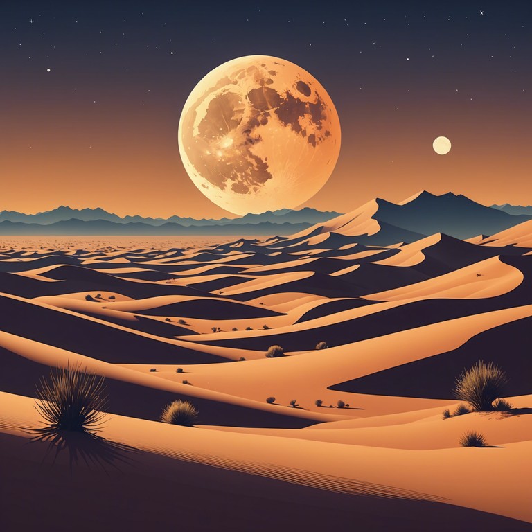 In this captivating instrumental piece, traditional middle eastern instruments layer over a slow, pulsating rhythm to evoke the vastness and mystery of the desert at night. The music weaves intricate melodic patterns, resembling echoes that bounce gently off sand dunes, inviting listeners into a world of ancient landscapes and timeless stories.