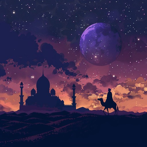 Envision a serene, moonlit desert with soft winds carrying the mystical tunes across the sands, reflecting the age-old beauty of arabian nights. Traditional instruments blend with subtle, modern nuances to create a culturally rich auditory experience, perfect for storytelling or deep contemplation