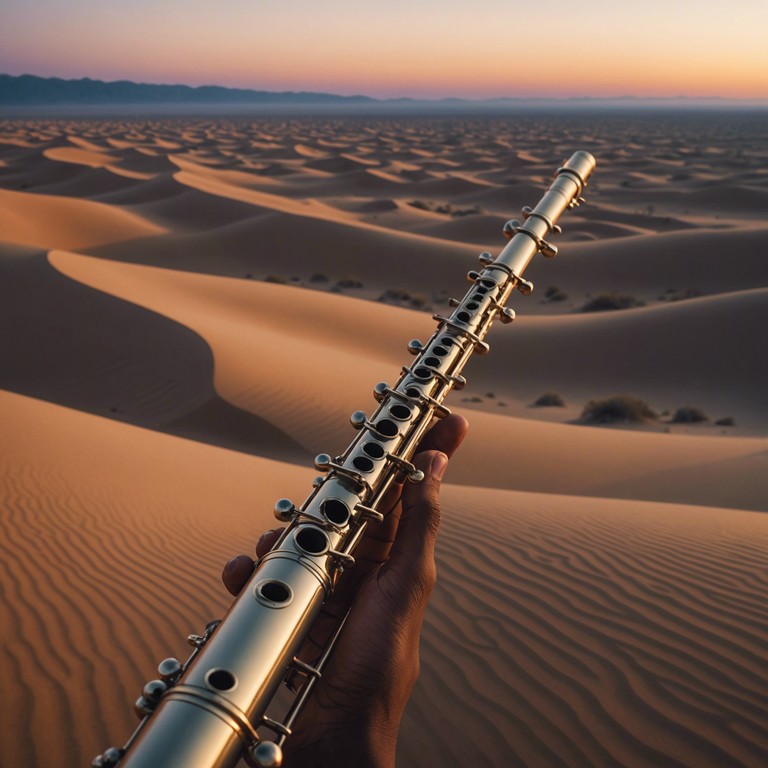 An instrumental track creating an immersive experience of the desert at night through soft melodies and the subtle echo of dunes under a moonlit sky.