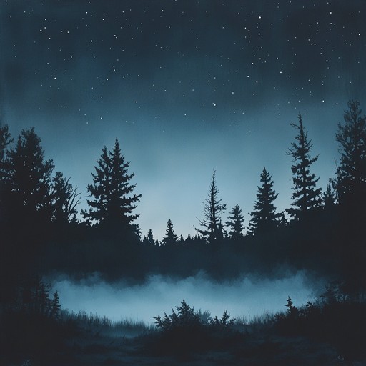 An instrumental piece blending calm dark folk melodies on acoustic guitar, evoking the tranquility and mystery of wandering alone under a starlit sky in deep forests. The music invites introspection and a connection with the quiet beauty of nature at night.