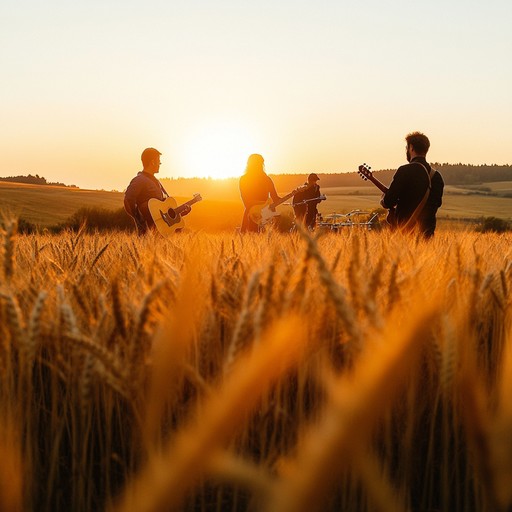 An upbeat instrumental capturing the heart of a brazilian sunset during harvest time, filled with vibrant melodies and lively rhythms that echo through the fields. The dynamic interplay of the acoustic guitar drives the energetic dance, bringing warmth and a sense of community celebration. Perfect for evoking joy and rural festivity.