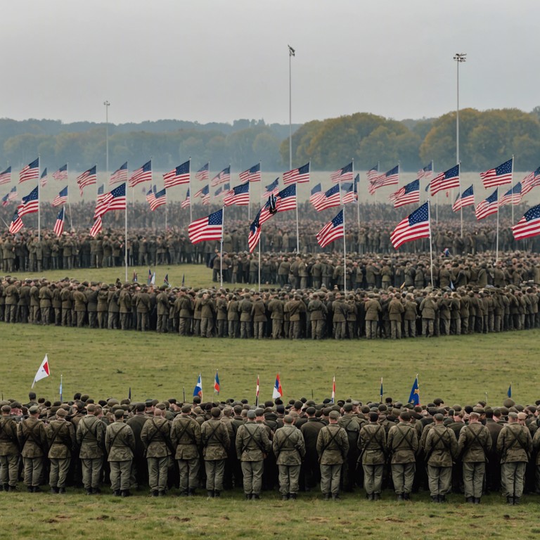 This composition resonates with the valor and dignity of returning soldiers. Empowering brass melodies intertwined with a steady rhythm of military snares reflect moments of bravery, camaraderie, and the solemn pride of serving one's country. A powerful driving force of anthemic sweeps showcases a journey from turmoil to triumph, encapsulating the soul of a warrior.