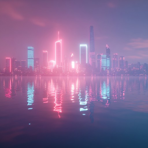 A nostalgic, slow paced synthwave track that evokes the serene yet mysterious beauty of a neon lit city at night, capturing the tranquil moments of introspection through soft pads and gentle arpeggios