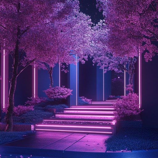 Embark on an instrumental voyage where traditional japanese melodies intertwine with modern j pop rhythms, set against a backdrop of luminescent neon gardens. The composition evokes a surreal night journey through a glowing landscape filled with ethereal sounds and captivating rhythms.